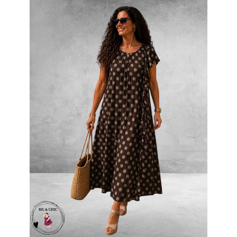 Frenzi Jurk Speelse Twist Bruin/Taupe Dots
