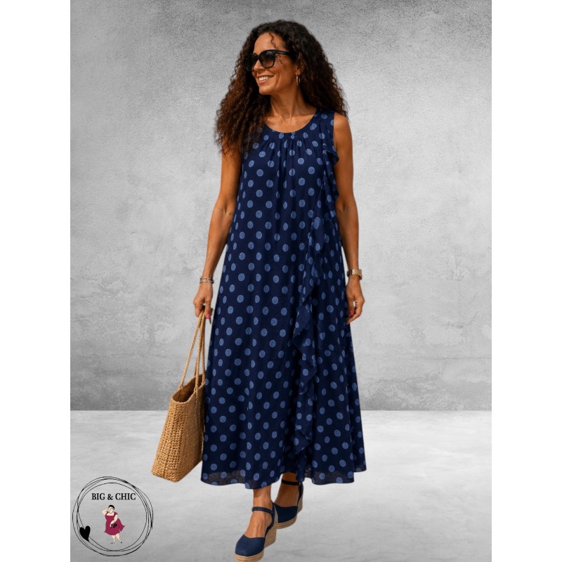 Frenzi Jurk Speelse Twist Marine/Lichtblauw Dots