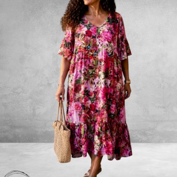 Frenzi Jurk Maxi Ibiza Flowers Roze