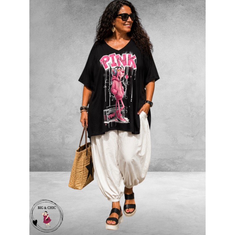 Frenzi Shirt Oversize Pink Panter V-Hals