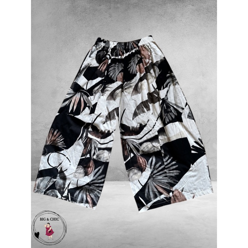Frenzi Broek Ballon Bladprint Zwart/Zand/Off-white