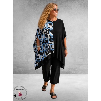 Frenzi Poncho-Tuniek Zwart/Blauw