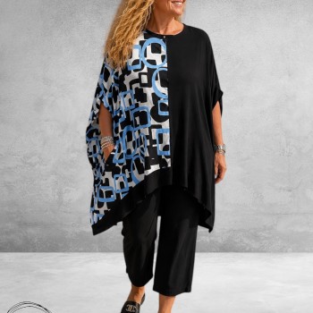 Frenzi Poncho-Tuniek Zwart/Blauw