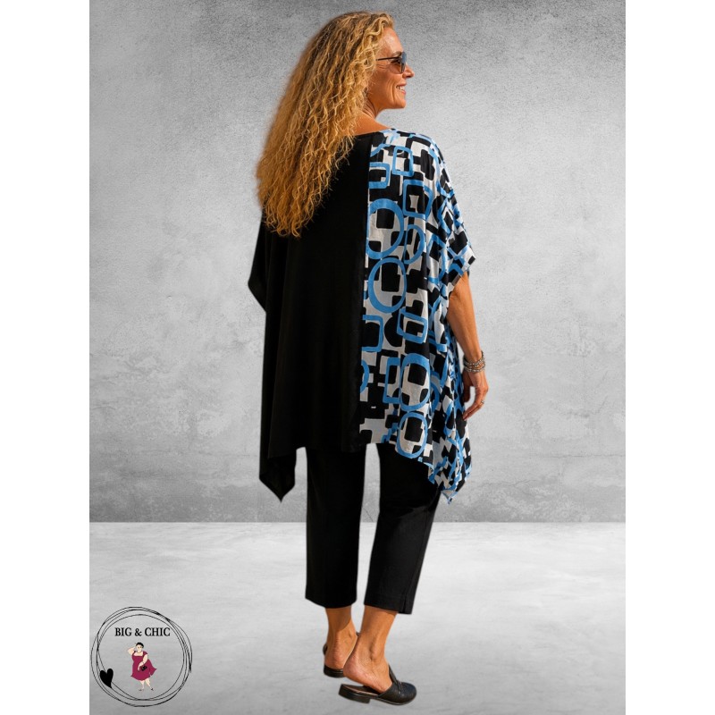 Frenzi Poncho-Tuniek Zwart/Blauw