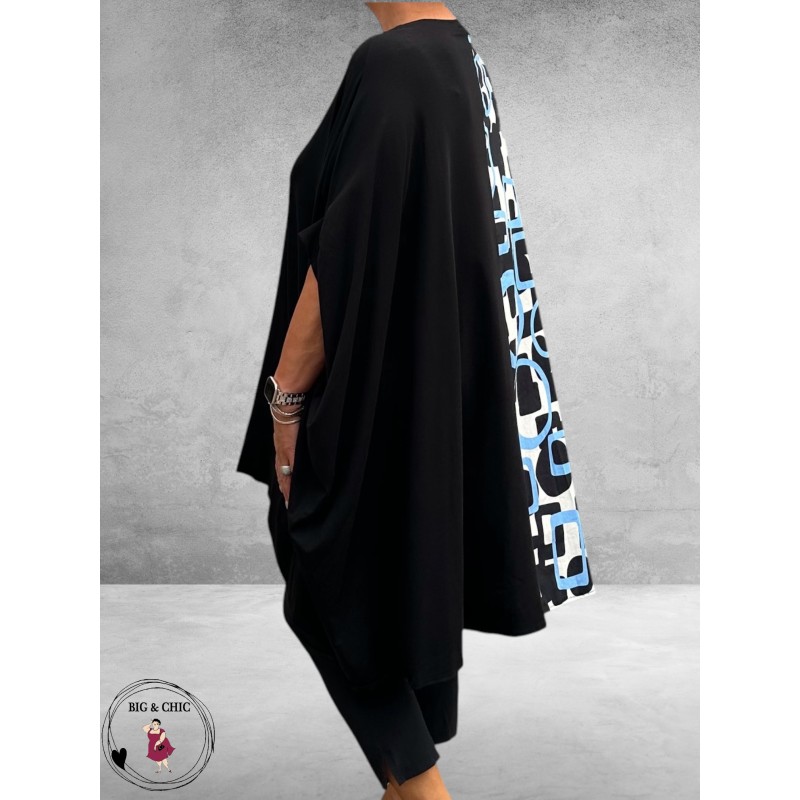 Frenzi Poncho-Tuniek Zwart/Blauw