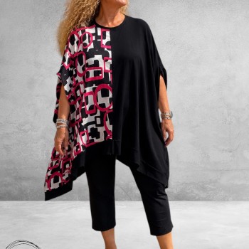 Frenzi Poncho-Tuniek Zwart/Fuchsia