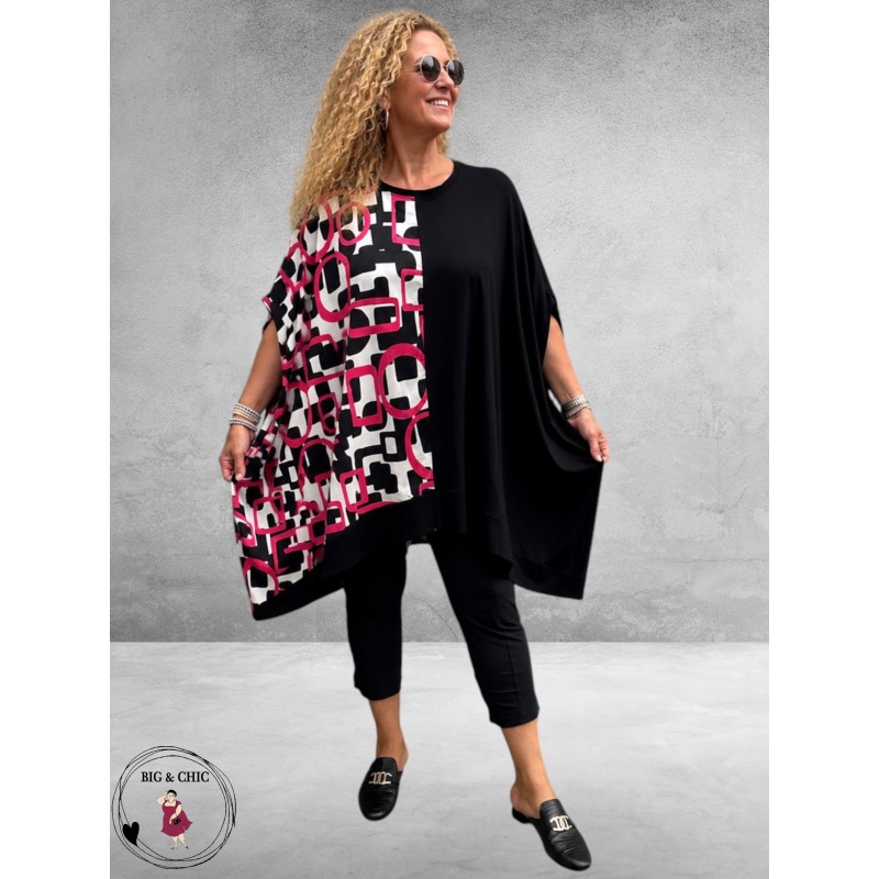 Frenzi Poncho-Tuniek Zwart/Fuchsia