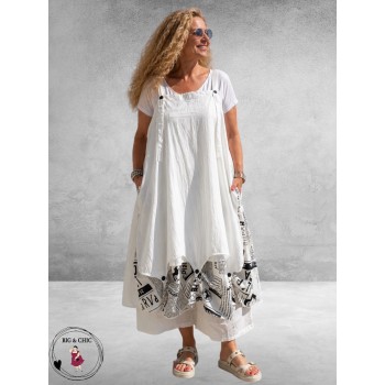 Frenzi Jurk/Overslag Kranten Print Wit 