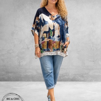 Frenzi Shirt Oversize Mediterrane Sfeer Blauw