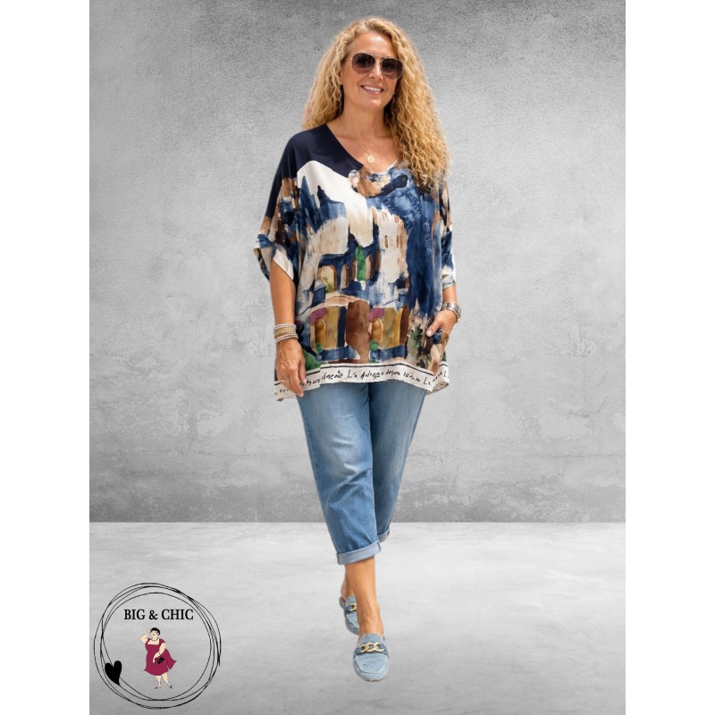 Frenzi Shirt Oversize Mediterrane Sfeer Blauw