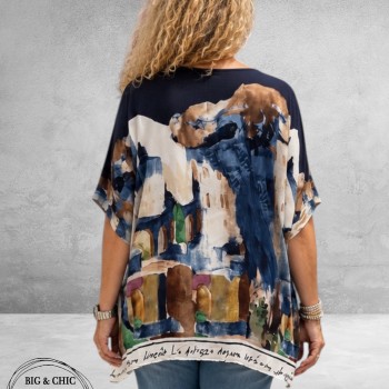 Frenzi Shirt Oversize Mediterrane Sfeer Blauw