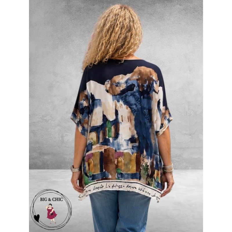 Frenzi Shirt Oversize Mediterrane Sfeer Blauw