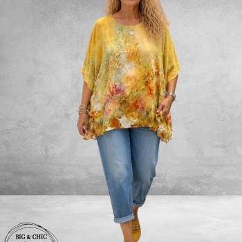 Frenzi Shirt Oversized Kunstzinnige Bloemenprint Geel