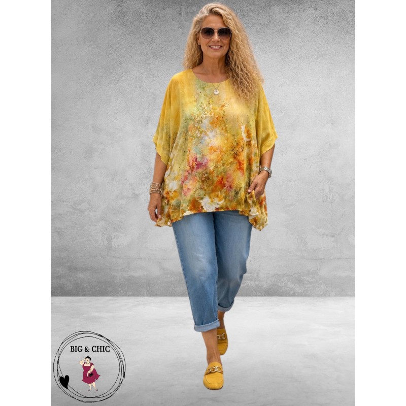 Frenzi Shirt Oversized Kunstzinnige Bloemenprint Geel