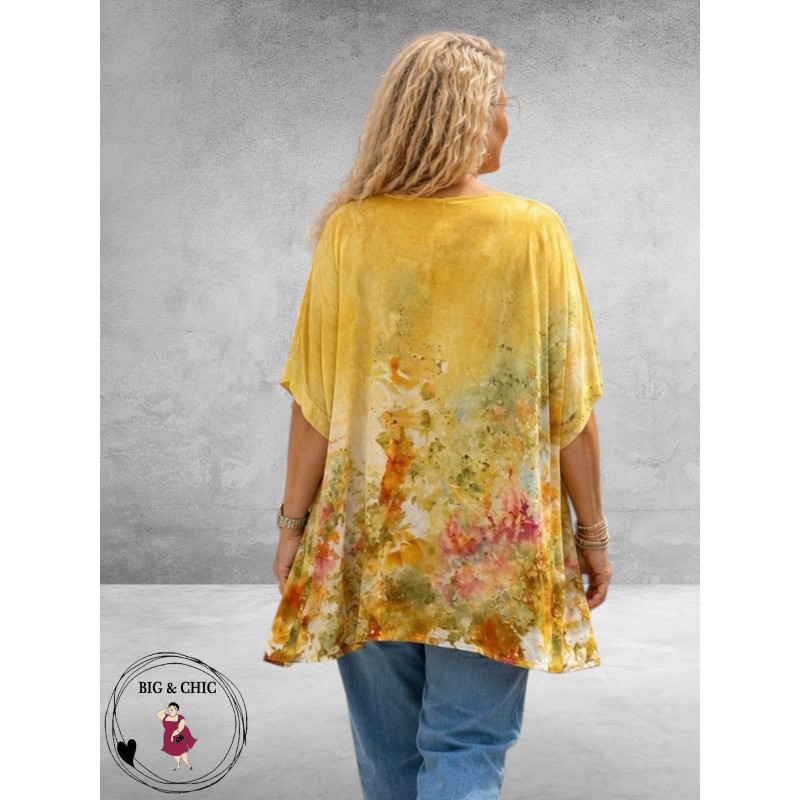 Frenzi Shirt Oversized Kunstzinnige Bloemenprint Geel