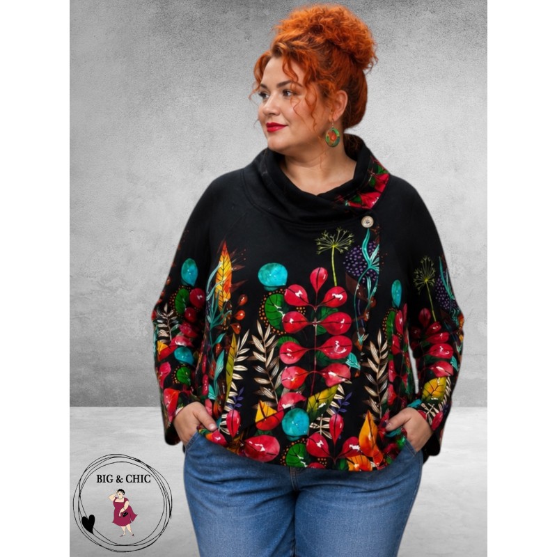 Frenzi  Jasje Asymmetrisch Flowers Zwart