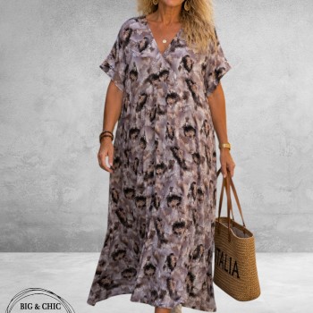 FRENZI Jurk Lang Taupe/Bruin Multi