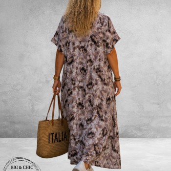 FRENZI Jurk Lang Taupe/Bruin Multi