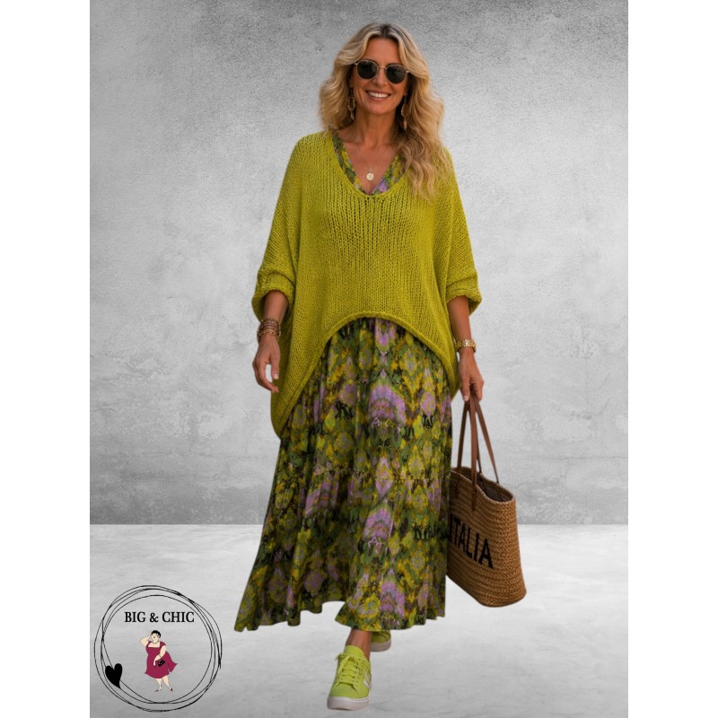 Frenzi Jurk Lang Lime-Geel-Paars