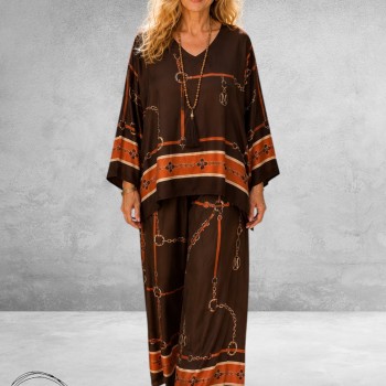 Frenzi Tweedelige Pak Bruin/Luxe Print