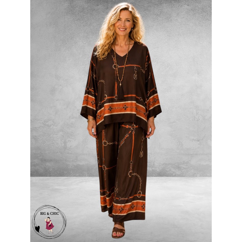 Frenzi Tweedelige Pak Bruin/Luxe Print