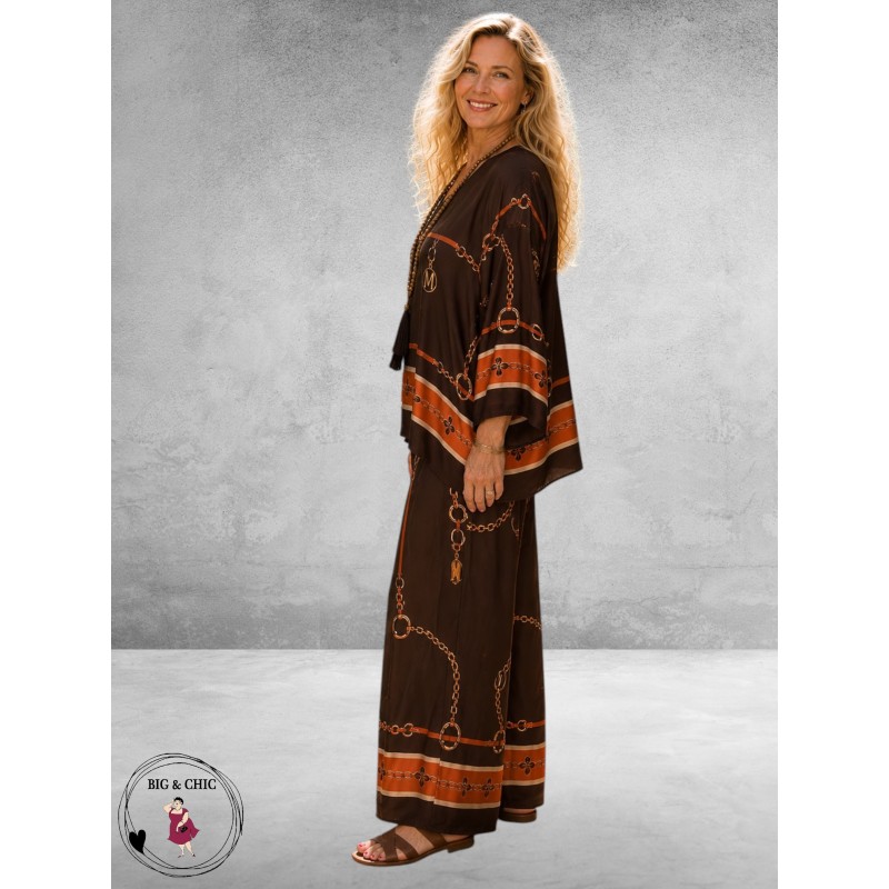 Frenzi Tweedelige Pak Bruin/Luxe Print