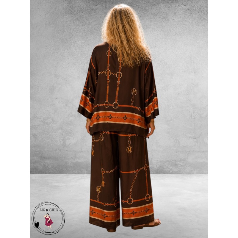 Frenzi Tweedelige Pak Bruin/Luxe Print