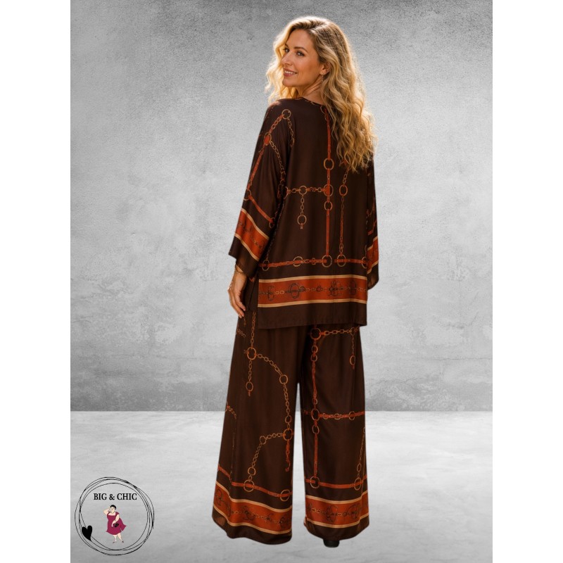 Frenzi Tweedelige Pak Bruin/Luxe Print