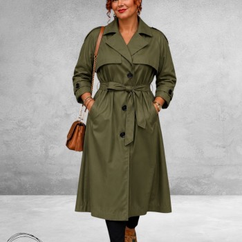 Frenzi Trenchcoat Leerlook Kaki