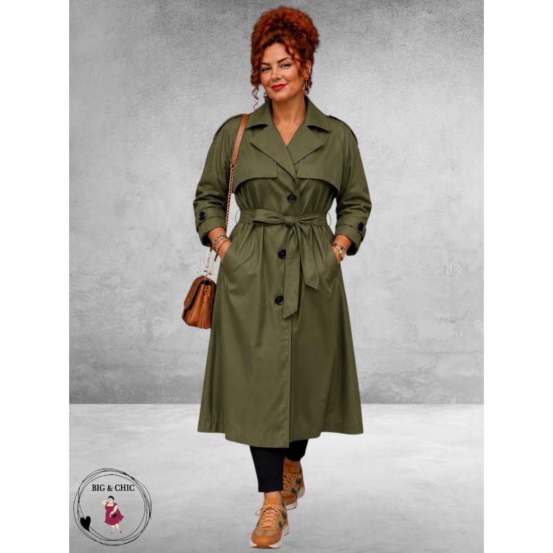 Frenzi Trenchcoat Leerlook Kaki