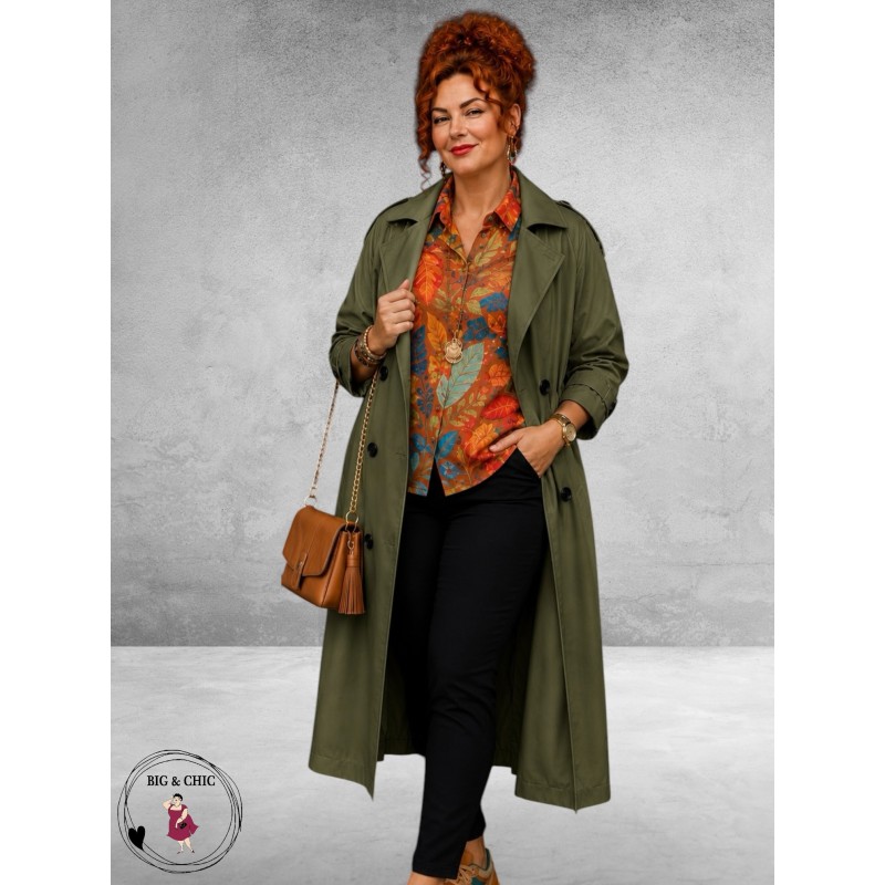 Frenzi Trenchcoat Leerlook Kaki