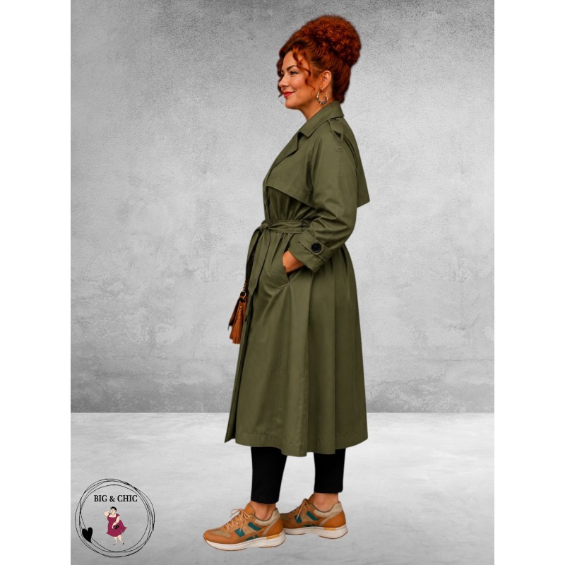 Frenzi Trenchcoat Leerlook Kaki
