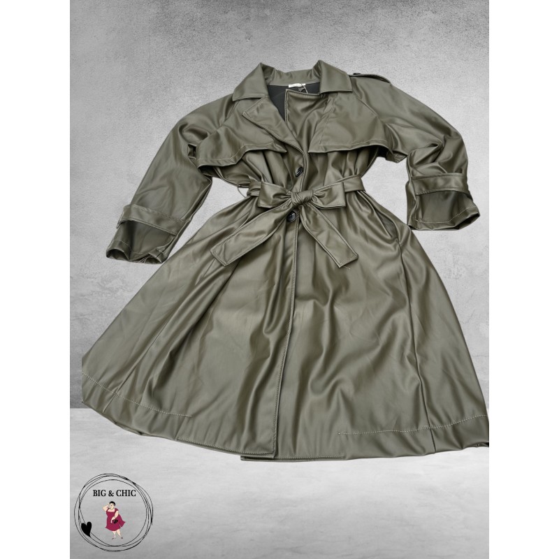 Frenzi Trenchcoat Leerlook Kaki