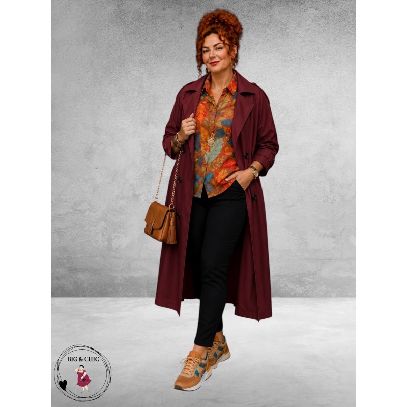 Frenzi Trenchcoat Leerlook Bordeaux