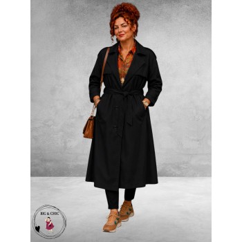 Frenzi Trenchcoat Leerlook Zwart