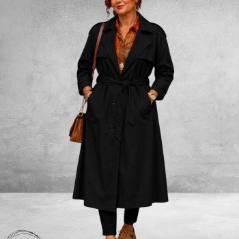 Frenzi Trenchcoat Leerlook Zwart