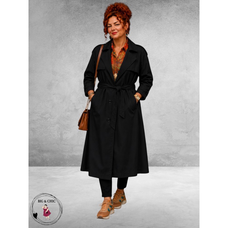 Frenzi Trenchcoat Leerlook Zwart