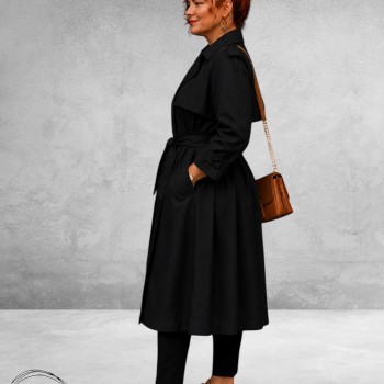Frenzi Trenchcoat Leerlook Zwart