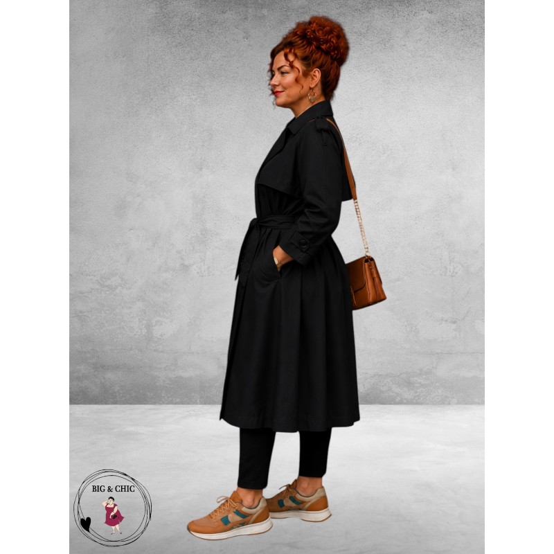 Frenzi Trenchcoat Leerlook Zwart
