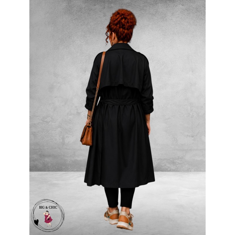 Frenzi Trenchcoat Leerlook Zwart