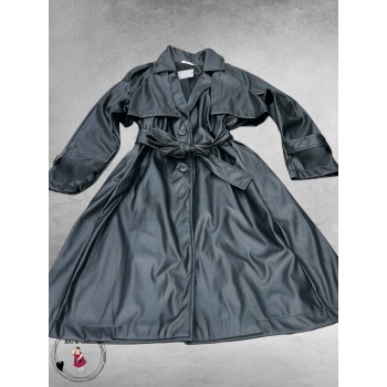Frenzi Trenchcoat Leerlook Zwart
