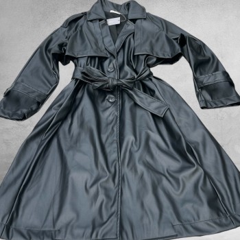Frenzi Trenchcoat Leerlook Zwart