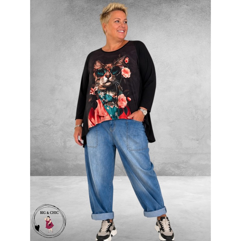 Frenzi Shirt A-Lijn Artistieke Poes Flowers