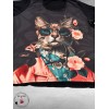 Frenzi Shirt A-Lijn Artistieke Poes Flowers