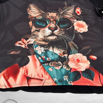 Frenzi Shirt A-Lijn Artistieke Poes Flowers