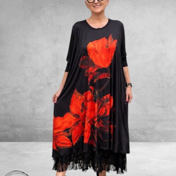 Frenzi Jurk Jersey Vurige Bloemenprint