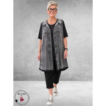 Frenzi Tuniek-Shirt 3D-Look Giletprint Grijs