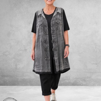 Frenzi Tuniek-Shirt 3D-Look Giletprint Grijs