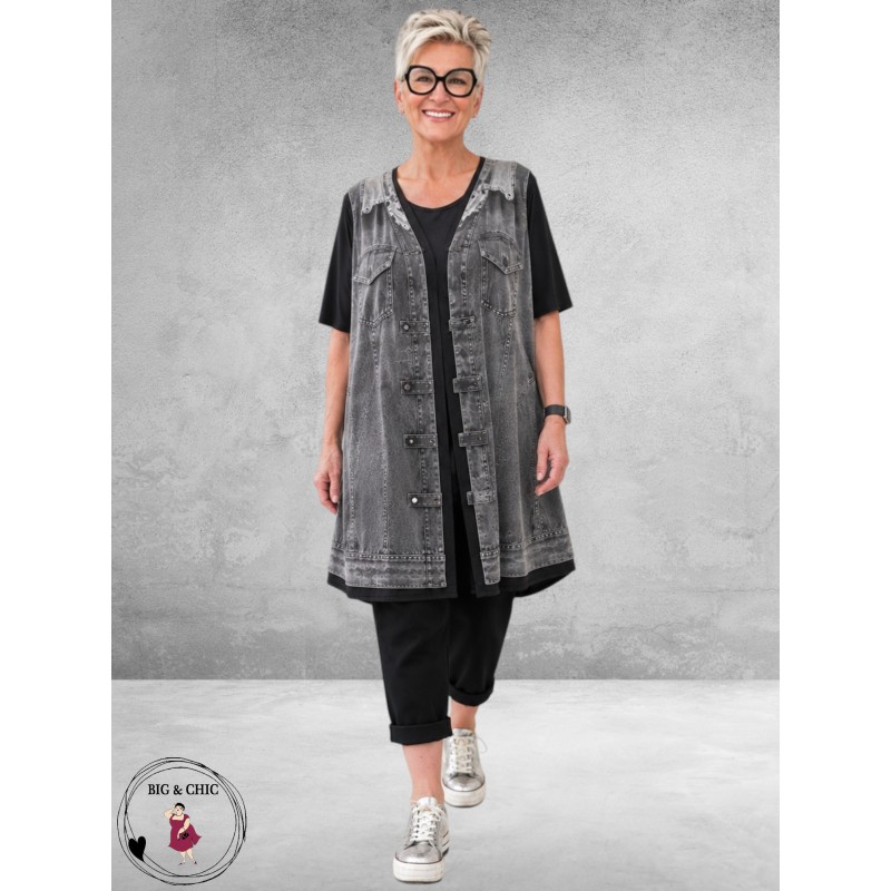 Frenzi Tuniek-Shirt 3D-Look Giletprint Grijs
