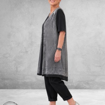 Frenzi Tuniek-Shirt 3D-Look Giletprint Grijs